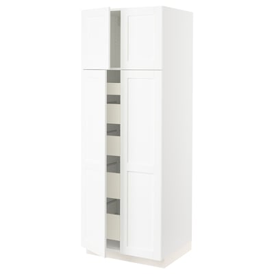 SEKTION / MAXIMERA Gabinete alto 4 puertas 5 cajones, blanco Enköping/blanco efecto madera, 76x61x203 cm