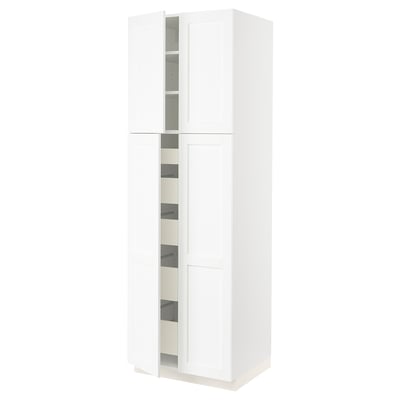 SEKTION / MAXIMERA Gabinete alto 4 puertas 5 cajones, blanco Enköping/blanco efecto madera, 76x61x229 cm