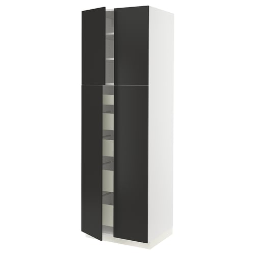 SEKTION / MAXIMERA Gabinete alto 4 puertas 5 cajones, blanco/Nickebo Carbón mate, 76x61x229 cm