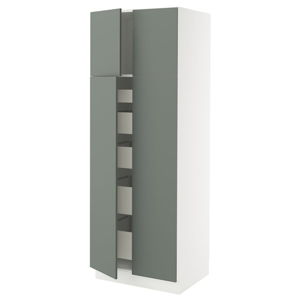 SEKTION / MAXIMERA Gabinete alto 4 puertas 5 cajones, blanco/Nickebo Verde grisáceo mate, 76x61x203 cm