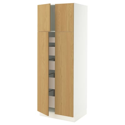 SEKTION / MAXIMERA Gabinete alto 4 puertas 5 cajones, blanco/Sinarp chapa roble, 76x61x203 cm