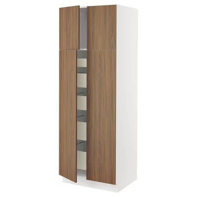 SEKTION / MAXIMERA Gabinete alto 4 puertas 5 cajones, blanco/Tistorp Efecto nogal café, 76x61x203 cm