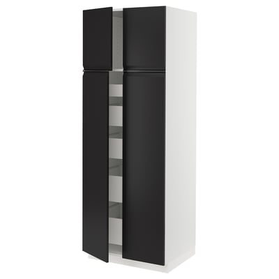 SEKTION / MAXIMERA Gabinete alto 4 puertas 5 cajones, blanco/Upplöv Carbón mate, 76x61x203 cm