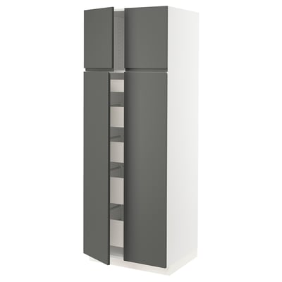 SEKTION / MAXIMERA Gabinete alto 4 puertas 5 cajones, blanco/Voxtorp gris oscuro, 76x61x203 cm