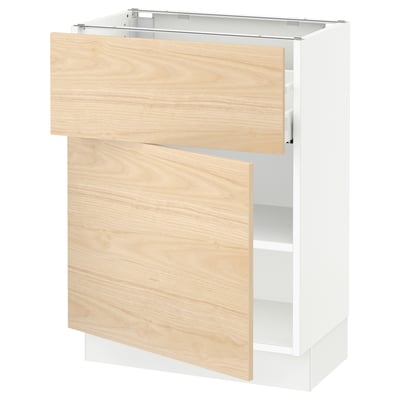 SEKTION / MAXIMERA Gabinete bajo 1 puerta 1 cajón, blanco/Askersund efecto fresno claro, 61x37x76 cm