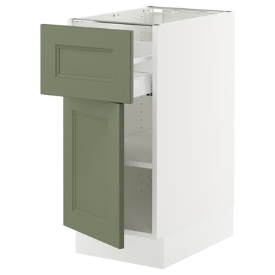 SEKTION / MAXIMERA Gabinete bajo 1 puerta 1 cajón, blanco/Axstad verde grisáceo, 38x61x76 cm