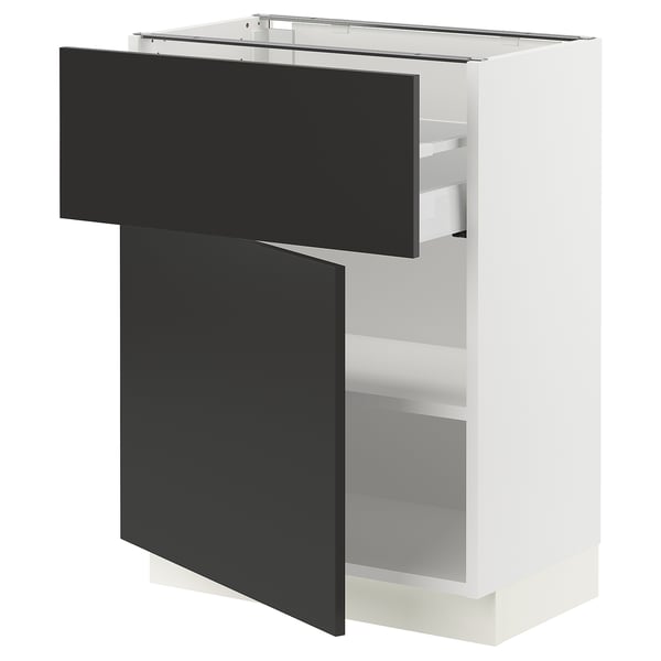 SEKTION / MAXIMERA Gabinete bajo 1 puerta 1 cajón, blanco/Nickebo Carbón mate, 61x37x76 cm
