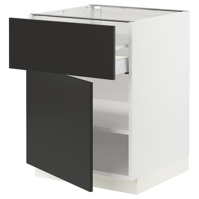 SEKTION / MAXIMERA Gabinete bajo 1 puerta 1 cajón, blanco/Nickebo Carbón mate, 61x61x76 cm