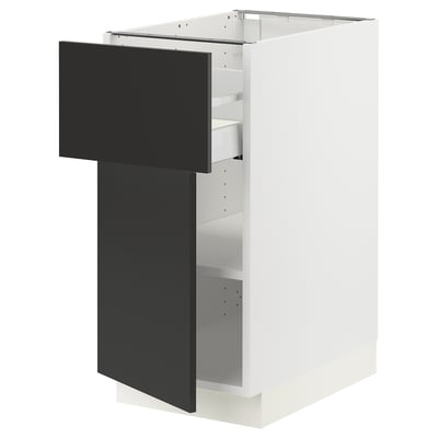 SEKTION / MAXIMERA Gabinete bajo 1 puerta 1 cajón, blanco/Nickebo Carbón mate, 38x61x76 cm