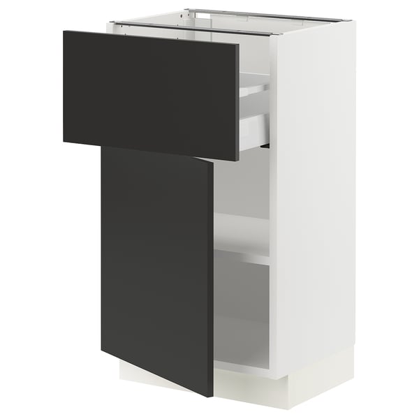 SEKTION / MAXIMERA Gabinete bajo 1 puerta 1 cajón, blanco/Nickebo Carbón mate, 46x37x76 cm