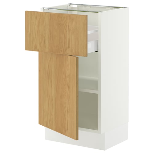 SEKTION / MAXIMERA Gabinete bajo 1 puerta 1 cajón, blanco/Sinarp chapa roble, 46x37x76 cm