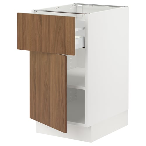 SEKTION / MAXIMERA Gabinete bajo 1 puerta 1 cajón, blanco/Tistorp Efecto nogal café, 46x61x76 cm