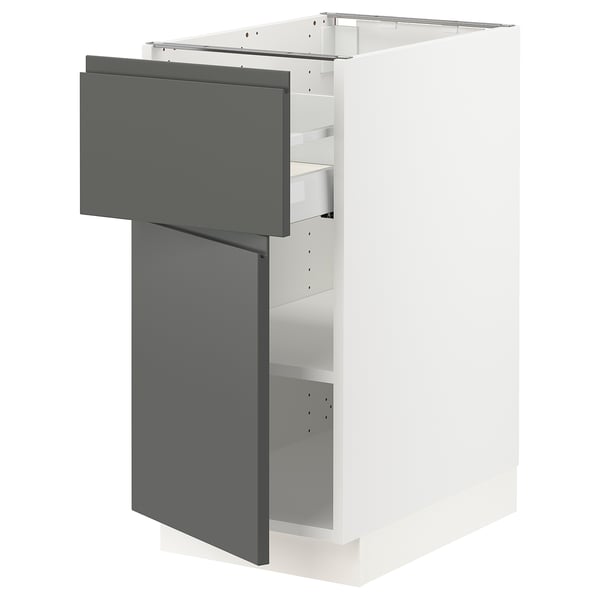 SEKTION / MAXIMERA Gabinete bajo 1 puerta 1 cajón, blanco/Voxtorp gris oscuro, 38x61x76 cm