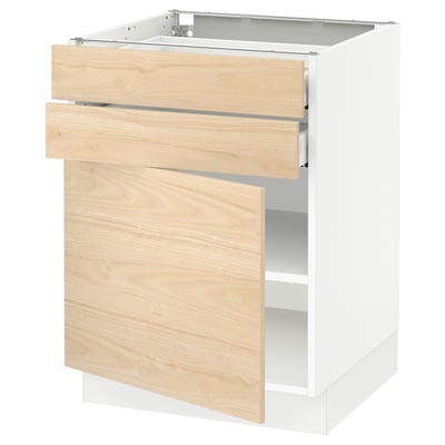 SEKTION / MAXIMERA Gabinete bajo 1 puerta 2 cajones, blanco/Askersund efecto fresno claro, 61x61x76 cm