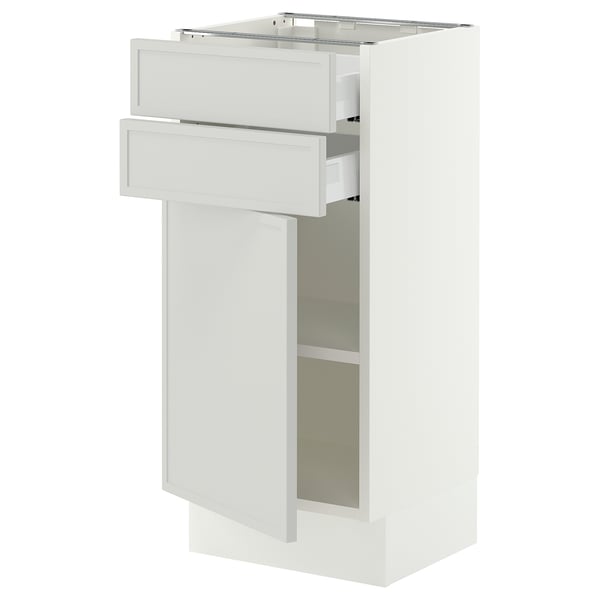 SEKTION / MAXIMERA Gabinete bajo 1 puerta 2 cajones, blanco/Aspudden gris claro, 38x37x76 cm