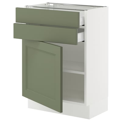 SEKTION / MAXIMERA Gabinete bajo 1 puerta 2 cajones, blanco/Axstad verde grisáceo, 61x37x76 cm