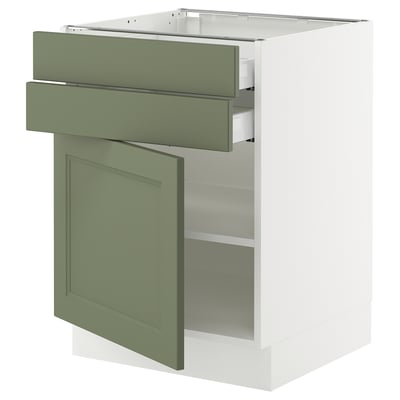 SEKTION / MAXIMERA Gabinete bajo 1 puerta 2 cajones, blanco/Axstad verde grisáceo, 61x61x76 cm