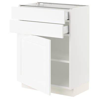 SEKTION / MAXIMERA Gabinete bajo 1 puerta 2 cajones, blanco Enköping/blanco efecto madera, 61x37x76 cm