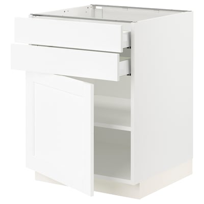 SEKTION / MAXIMERA Gabinete bajo 1 puerta 2 cajones, blanco Enköping/blanco efecto madera, 61x61x76 cm