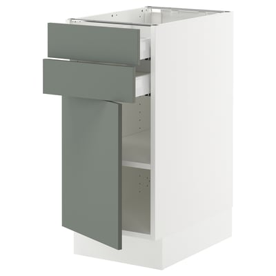 SEKTION / MAXIMERA Gabinete bajo 1 puerta 2 cajones, blanco/Nickebo Verde grisáceo mate, 38x61x76 cm
