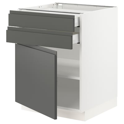 SEKTION / MAXIMERA Gabinete bajo 1 puerta 2 cajones, blanco/Voxtorp gris oscuro, 61x61x76 cm