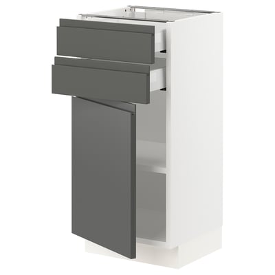 SEKTION / MAXIMERA Gabinete bajo 1 puerta 2 cajones, blanco/Voxtorp gris oscuro, 38x37x76 cm