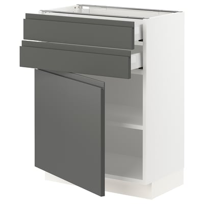 SEKTION / MAXIMERA Gabinete bajo 1 puerta 2 cajones, blanco/Voxtorp gris oscuro, 61x37x76 cm