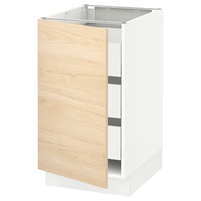 SEKTION / MAXIMERA Gabinete bajo 1 puerta 3 cajones, blanco/Askersund efecto fresno claro, 46x61x76 cm