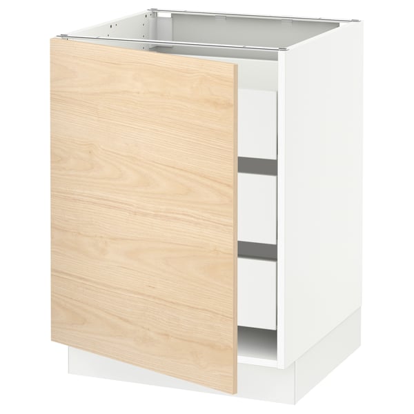 SEKTION / MAXIMERA Gabinete bajo 1 puerta 3 cajones, blanco/Askersund efecto fresno claro, 61x61x76 cm