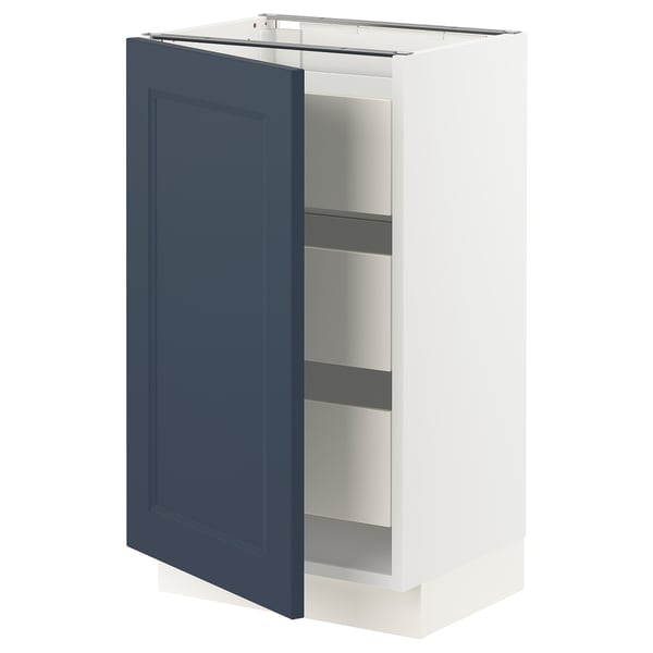 SEKTION / MAXIMERA Gabinete bajo 1 puerta 3 cajones, blanco Axstad/mate azul, 46x37x76 cm
