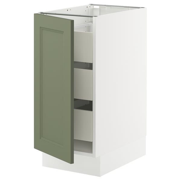 SEKTION / MAXIMERA Gabinete bajo 1 puerta 3 cajones, blanco/Axstad verde grisáceo, 38x61x76 cm