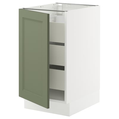SEKTION / MAXIMERA Gabinete bajo 1 puerta 3 cajones, blanco/Axstad verde grisáceo, 46x61x76 cm