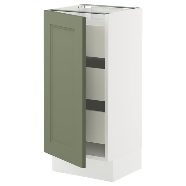 SEKTION / MAXIMERA Gabinete bajo 1 puerta 3 cajones, blanco/Axstad verde grisáceo, 38x37x76 cm