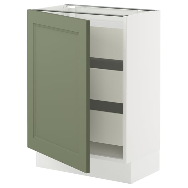 SEKTION / MAXIMERA Gabinete bajo 1 puerta 3 cajones, blanco/Axstad verde grisáceo, 61x37x76 cm