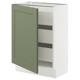 SEKTION / MAXIMERA Gabinete bajo 1 puerta 3 cajones, blanco/Axstad verde grisáceo, 61x37x76 cm