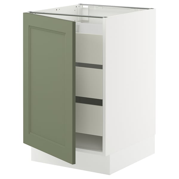 SEKTION / MAXIMERA Gabinete bajo 1 puerta 3 cajones, blanco/Axstad verde grisáceo, 53x61x76 cm