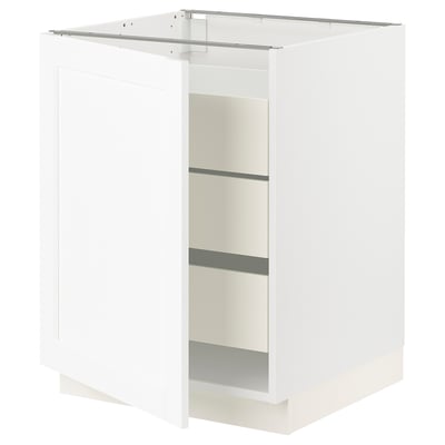 SEKTION / MAXIMERA Gabinete bajo 1 puerta 3 cajones, blanco Enköping/blanco efecto madera, 61x61x76 cm