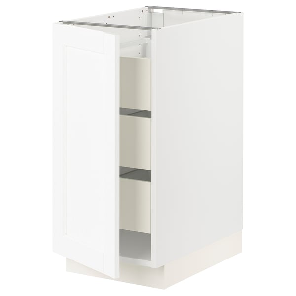 SEKTION / MAXIMERA Gabinete bajo 1 puerta 3 cajones, blanco Enköping/blanco efecto madera, 38x61x76 cm