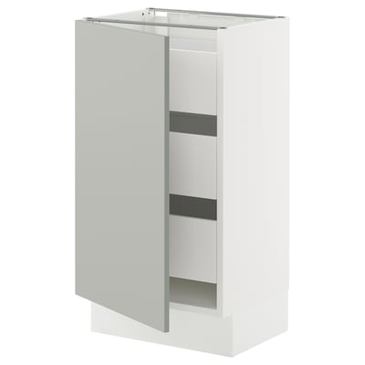 SEKTION / MAXIMERA Gabinete bajo 1 puerta 3 cajones, blanco/Havstorp gris claro, 46x37x76 cm