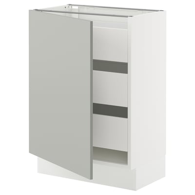 SEKTION / MAXIMERA Gabinete bajo 1 puerta 3 cajones, blanco/Havstorp gris claro, 61x37x76 cm