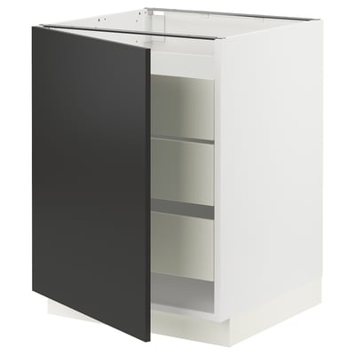 SEKTION / MAXIMERA Gabinete bajo 1 puerta 3 cajones, blanco/Nickebo Carbón mate, 61x61x76 cm