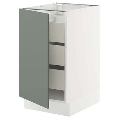 SEKTION / MAXIMERA Gabinete bajo 1 puerta 3 cajones, blanco/Nickebo Verde grisáceo mate, 46x61x76 cm