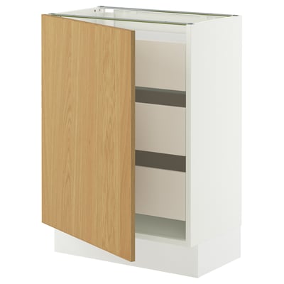 SEKTION / MAXIMERA Gabinete bajo 1 puerta 3 cajones, blanco/Sinarp chapa roble, 61x37x76 cm