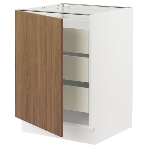 SEKTION / MAXIMERA Gabinete bajo 1 puerta 3 cajones, blanco/Tistorp Efecto nogal café, 61x61x76 cm