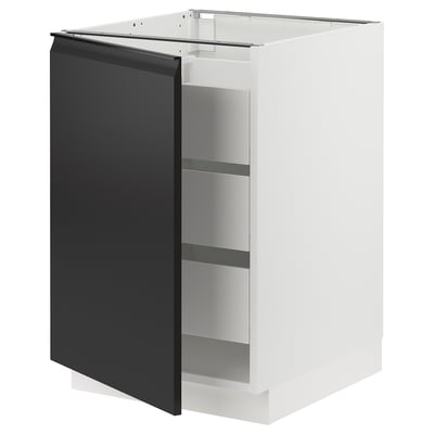 SEKTION / MAXIMERA Gabinete bajo 1 puerta 3 cajones, blanco/Upplöv Carbón mate, 53x61x76 cm