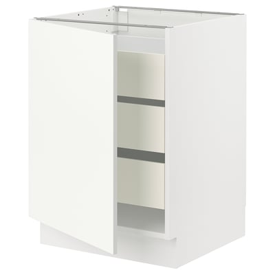SEKTION / MAXIMERA Gabinete bajo 1 puerta 3 cajones, blanco/Vallstena blanco, 61x61x76 cm