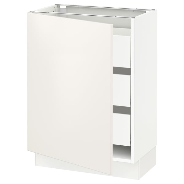 SEKTION / MAXIMERA Gabinete bajo 1 puerta 3 cajones, blanco/Veddinge blanco, 61x37x76 cm