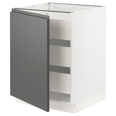 SEKTION / MAXIMERA Gabinete bajo 1 puerta 3 cajones, blanco/Voxtorp gris oscuro, 61x61x76 cm