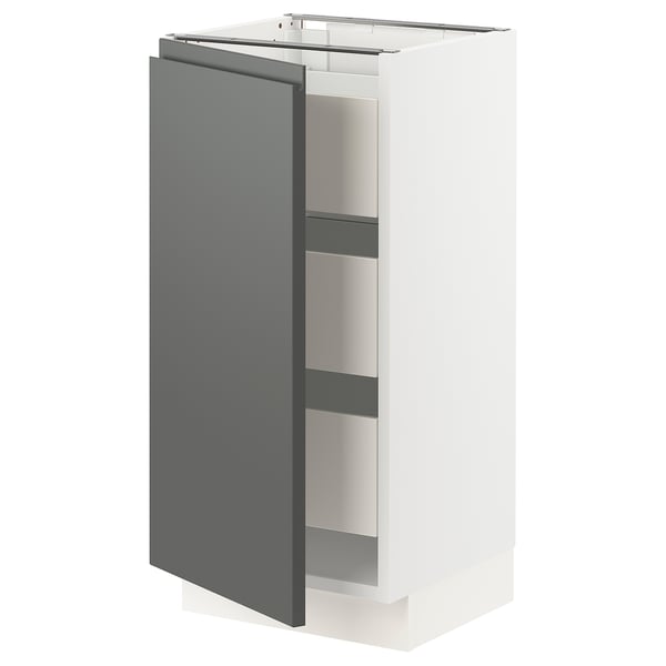 SEKTION / MAXIMERA Gabinete bajo 1 puerta 3 cajones, blanco/Voxtorp gris oscuro, 38x37x76 cm