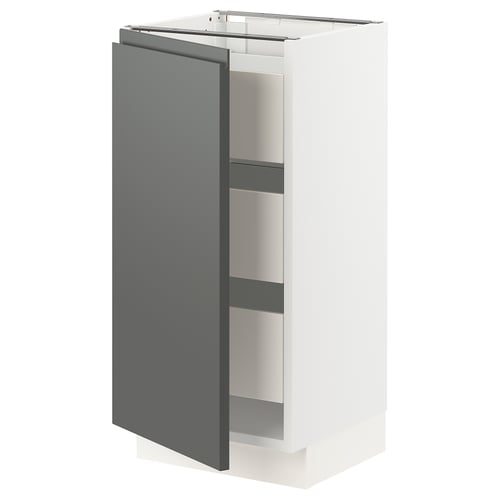 SEKTION / MAXIMERA Gabinete bajo 1 puerta 3 cajones, blanco/Voxtorp gris oscuro, 38x37x76 cm